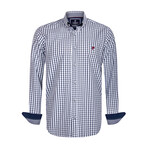 Gingham Print Button-Up Shirt // Navy + White (M)