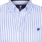 Classic Striped Button-Up Shirt // White + Light Blue (2XL)