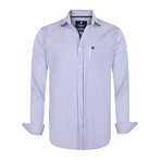 Striped Button-Up Shirt // White + Royal Blue (L)