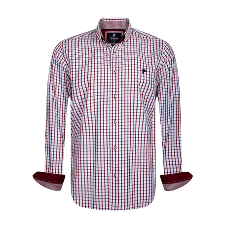 Gingham Print Button-Up Shirt // Bordeaux + White (S)