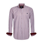 Gingham Print Button-Up Shirt // Bordeaux + White (L)