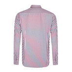 Gingham Print Button-Up Shirt // Bordeaux + White (2XL)