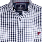 Gingham Print Button-Up Shirt // Navy + White (S)