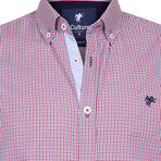 Elbow Accent Gingham Button-Up Shirt // Red + Navy (L)