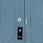 Gingham Print Button-Up Shirt // Petrol + White (XL)