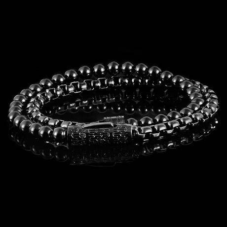 Stainless Steel + Onyx Stone Wrap Bracelet