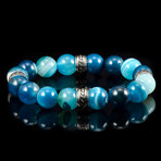 Blue Banded Agate Stone + Stainless Steel Accent Stretch Bracelet // 12mm