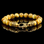 Tigers Eye Stone Stainless Steel Clasp Bracelet // 10mm // Gold Plated (Green)