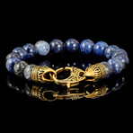 Sodalite Stone Stainless Steel Clasp Bracelet // 10mm // Gold Plated