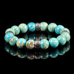 Marbled Stone Stainless Steel Accent Stretch Bracelet // 12mm (Imperial Jasper)