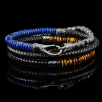 Tiger Eye + Lapis Lazuli + Hematite Leather Wrap Bracelet // 18mm