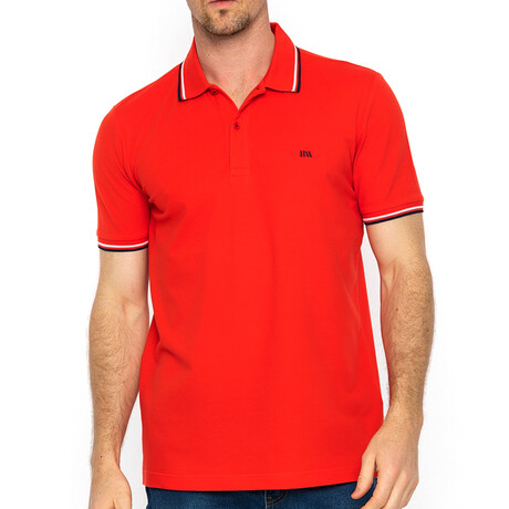 Striped Collar Short Sleeve Polo // Red (S)