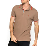 Striped Collar Short Sleeve Polo // Brown (L)
