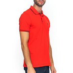 Striped Collar Short Sleeve Polo // Red + Black (S)