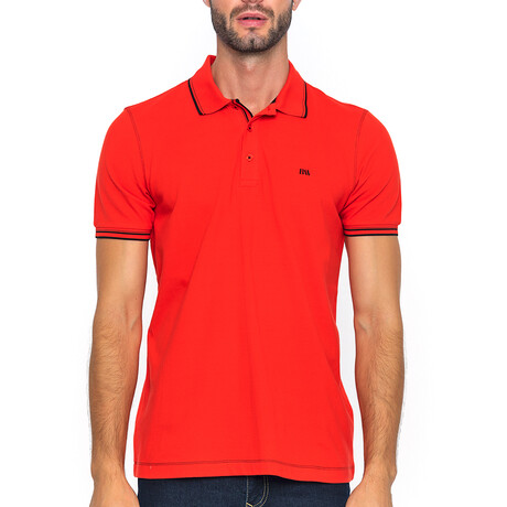 Striped Collar Short Sleeve Polo // Red + Black (S)