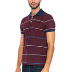 Striped Short Sleeve Polo // Bordeaux + Gray (XL)