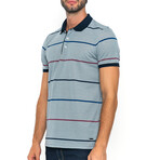 Striped Short Sleeve Polo // Gray Melange + Indigo (XL)