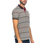 Striped Short Sleeve Polo // Brown + Bordeaux (XL)