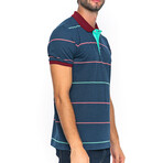 Striped Short Sleeve Polo // Navy + Green (XL)