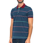 Striped Short Sleeve Polo // Navy + Green (M)