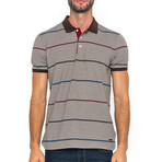 Striped Short Sleeve Polo // Brown + Bordeaux (M)