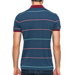 Striped Short Sleeve Polo // Navy + Green (2XL)