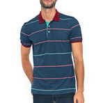 Striped Short Sleeve Polo // Navy + Green (XL)