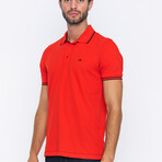 Striped Collar Short Sleeve Polo // Red + Black (S)