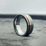 Tungsten Carbide Thin Line Brushed + Polished Ring // 8mm // Wood Inlaid (Size 8)