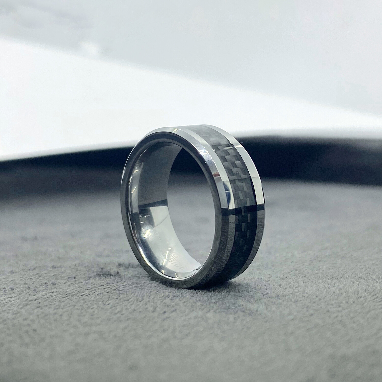 Tungsten Carbide + Carbon Fiber Inlaid Polished Ring // 8mm // Black ...