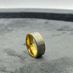 Tungsten Carbide Double Thin Groove Line Brushed Band Ring // 8mm // Gold + Silver (Size 8)