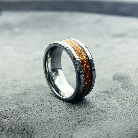 Tungsten Carbide Unique Line Inlaid Polished Ring // 8mm // Orange (Size 8)
