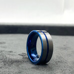 Tungsten Carbide Brushed Ring // 8mm // Teal Blue Line (Size 8)