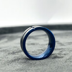 Tungsten Carbide Brushed Ring // 8mm // Teal Blue Line (Size 8)