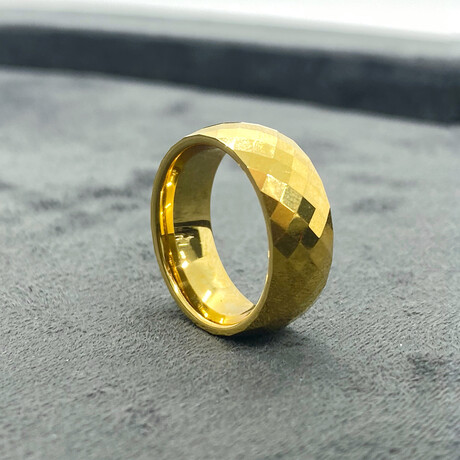 Tungsten Carbide Faceted Dome Polished Ring // 8mm // Gold (Size 8)