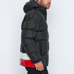Leo Cool Block Puffer Coat // Black + Red + White (XL)