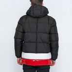 Leo Cool Block Puffer Coat // Black + Red + White (L)