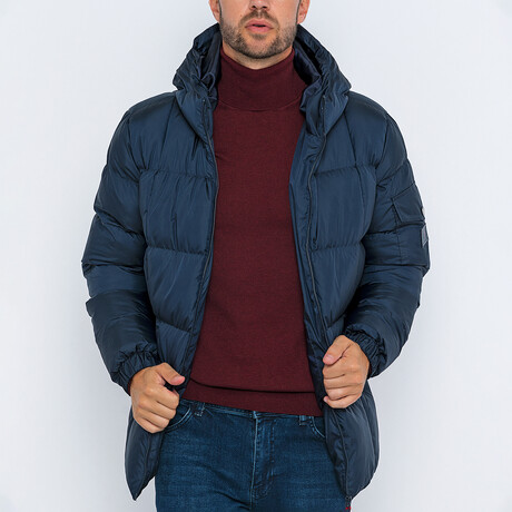 Jake Color Block Puffer Coat // Navy + Red + White (S)