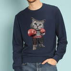 Boxing Cat Sweatshirt // Navy (Small)