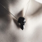 Crystal Skull Pendant Necklace // 19.6" // Black + Silver