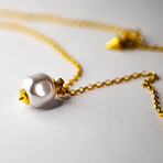 Baroque Pearl Pendant Necklace // 15.7" // Gold + White