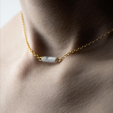 Marble Bar Pendant Necklace // Gold Chain (S)