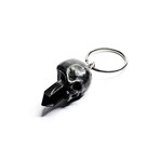 Crystal Skull Pendant Single Hoop Earring // Black + Silver