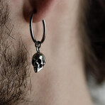 Cranium Pendant Single Hoop Earring // Silver