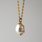 Baroque Pearl Pendant Necklace // 15.7" // Gold + White
