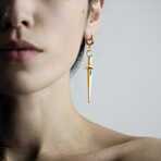 Sword Pendant Single Hoop Earring // Gold