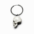 Skull Pendant Single Hoop Earring // White + Silver