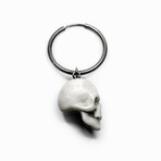 Skull Pendant Single Hoop Earring // White + Silver