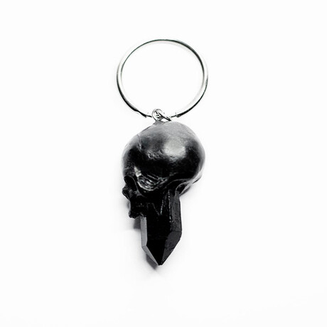 Crystal Skull Pendant Single Hoop Earring // Black + Silver