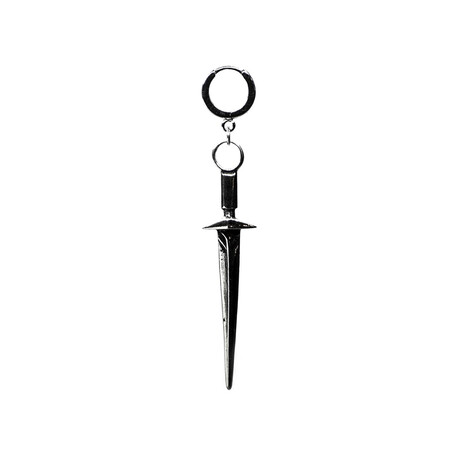 Sword Pendant Single Hoop Earring // Silver